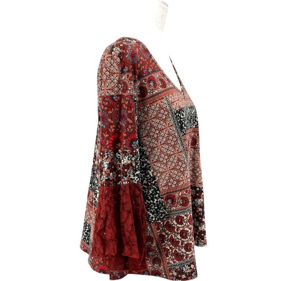 Roommates Boho Flowy Mixed Floral Print Lace Ruffle Bell Sleeve Tops - Picture 11 of 16